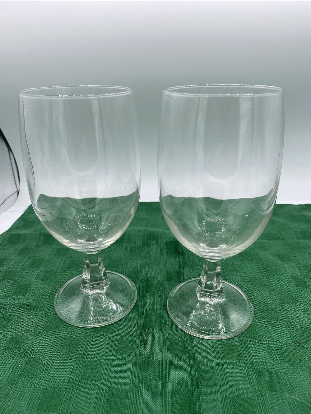 2 CLEAR CRYSTAL WATER/TEA GLASSES Cut Faceted Stem 6 3/4”Height